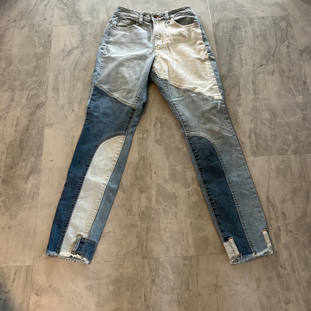 Fashion nova, color block High waisted, straight leg jeans, See measurements